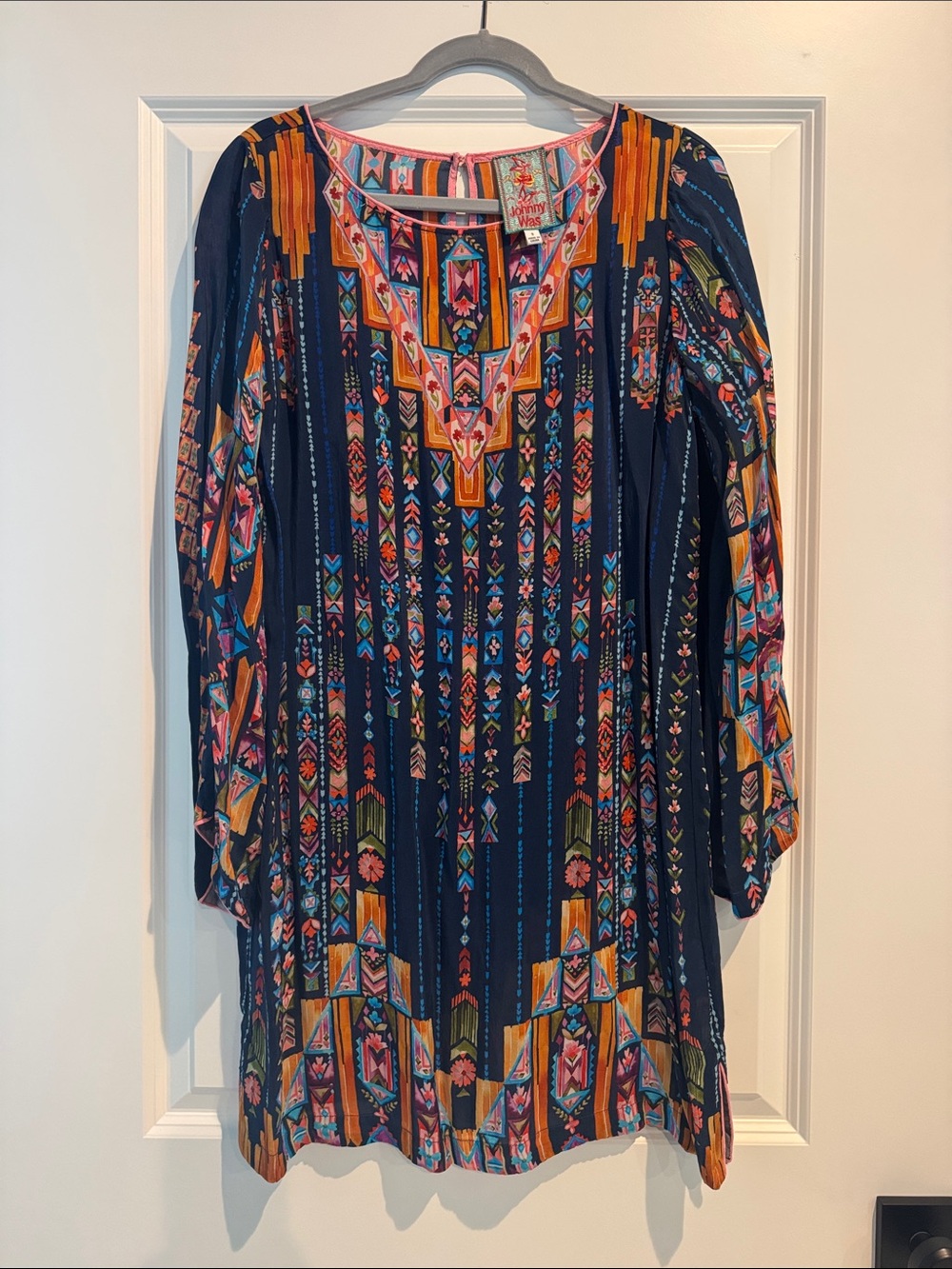 Johnny Was Navy Multicolor  Boho Tunic Dress